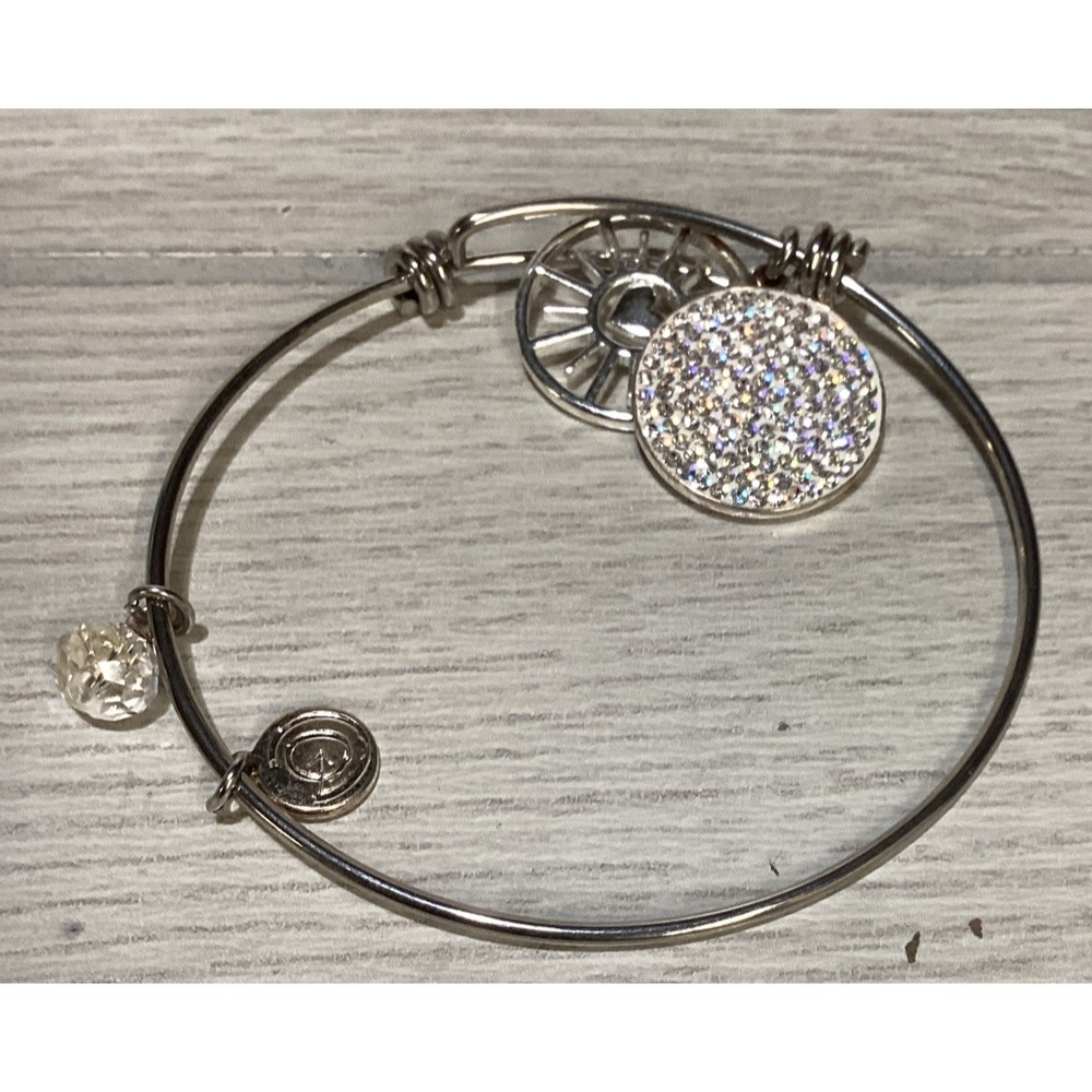 Love This Life Silvertone Bracelet Faux Diamond Stones Textured Charm Sunshine